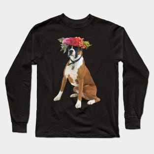 Flower crowned boxer Long Sleeve T-Shirt